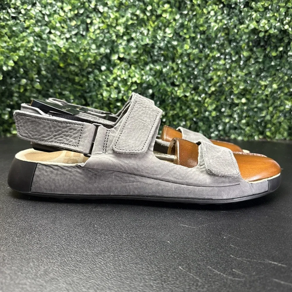 Ecco Leather Sandals Mens Size 13 Grey Adjustable Straps